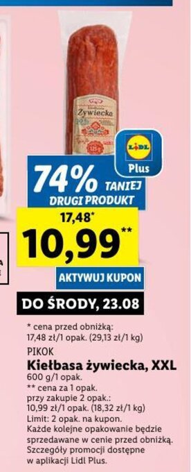 Lidl Kiełbasa żywiecka, XXL 600 g oferta