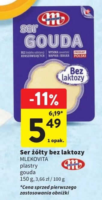 Intermarche Ser żółty bez laktozy MLEKOVITA 150g oferta