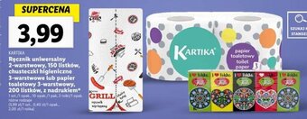 Lidl KARTIKA Ręcznik uniwersalny 2-warstwowy, 150 listków, chusteczki higieniczne 3-warstwowe lub papier oferta