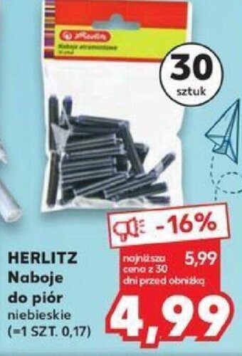 Kaufland HERLITZ Naboje do piór niebieskie oferta