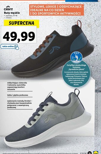 Lidl CRIVIT Buty męskie rozmiary: 41-46 2 wzory oferta