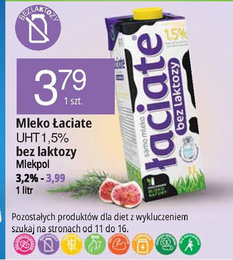 E.Leclerc Mlekpol Mleko Łaciate UHT 1,5% bez laktozy oferta