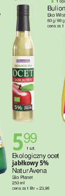 E.Leclerc Bio Planet Ekologiczny ocet jabłkowy 5% Natur Avena 250ml oferta
