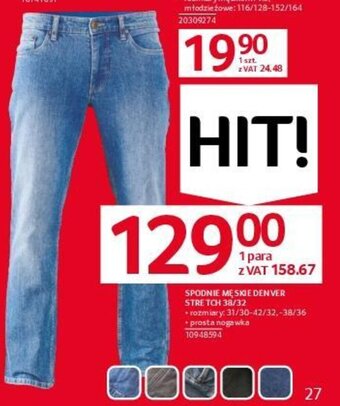 Selgros SPODNIE MĘSKIE DENVER STRETCH 38/32 oferta