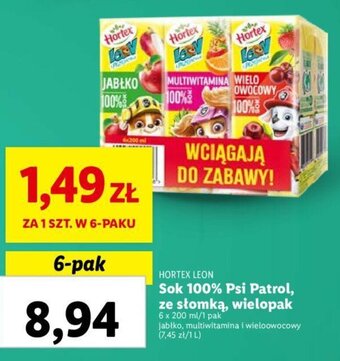 Lidl Sok 100% Psi Patrol, ze słomką, wielopak 6x 200 ml oferta