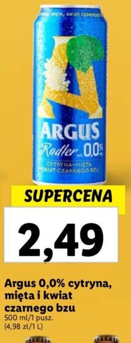 Lidl Argus 0,0% cytryna, mięta i kwiat czarnego bzu 500 ml oferta
