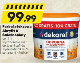 Bricomarche Farba lateksowa Akrylit W Śnieżnobiały poj. 11l oferta