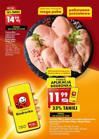 Biedronka Świeży filet z piersi kurczaka pakowany próżniowo Kraina Mięs, Mega Paka oferta