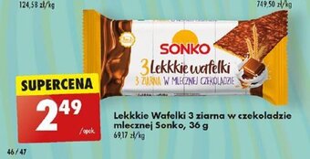 Biedronka Lekkkie Wafelki 3 ziarna w czekoladzie mlecznej Sonko, 36 g oferta