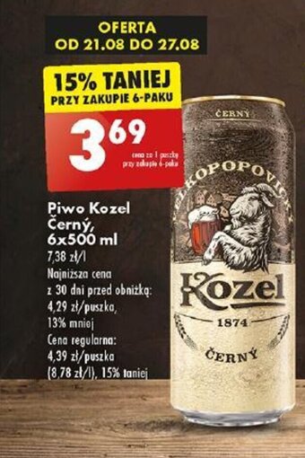Biedronka Piwo Kozel Černý, 6x500 ml oferta