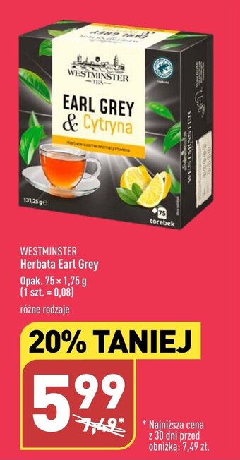 ALDI WESTMINSTER Herbata Earl Grey 75 × 1,75 g oferta