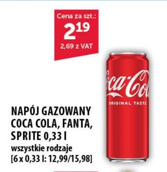Eurocash NAPÓJ GAZOWANY COCA COLA, FANTA, SPRITE 0,33l oferta
