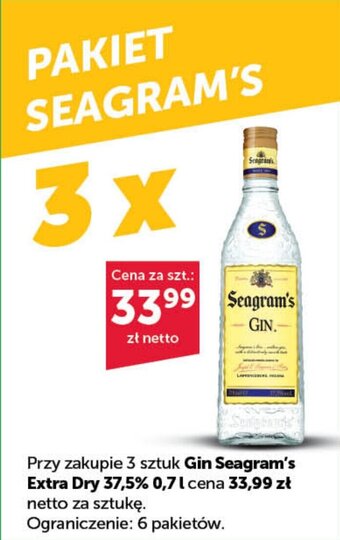 Eurocash PAKIET SEAGRAM'S Gin Seagram's Extra Dry 37,5% 0,7l oferta