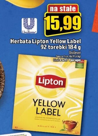 Topaz Herbata Lipton Yellow Label 92 torebki 184 g oferta