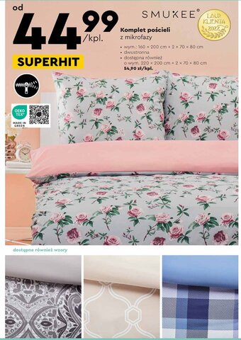 Biedronka Komplet pościeli z mikrofazy 160x200cm + 2x70x80cm SMUKEE oferta