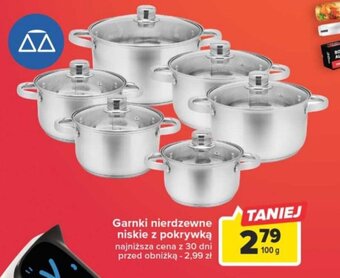 Carrefour Garnki nierdzewne niskie z pokrywką 100g oferta