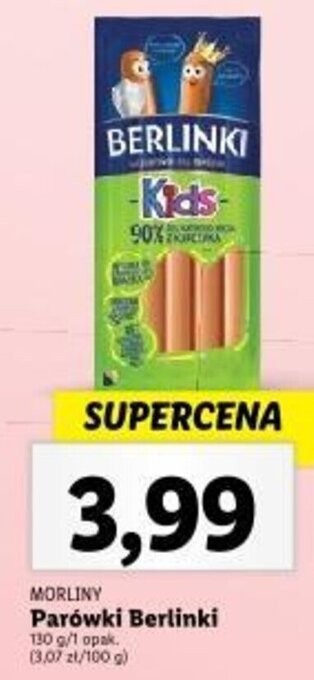 Lidl MORLINY Parówki Berlinki 130 g oferta