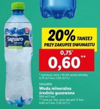 Lidl SAGUARO Woda mineralna średnio gazowana 500ml oferta