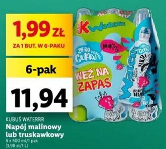 Lidl KUBUŚ WATERRR Napój malinowy lub truskawkowy 6 x 500 ml oferta