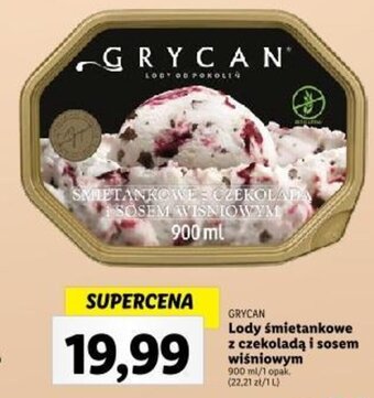 Lidl GRYCAN Lody śmietankowe z czekoladą i sosem wiśniowym 900 ml oferta