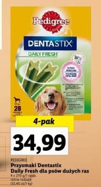 Lidl PEDIGREE Przysmaki Dentastix Daily Fresh dla psów dużych ras 4x270g oferta