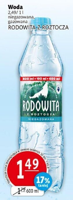 Prim Market Woda niegazowana, gazowana RODOWITA Z ROZTOCZA 600ml oferta