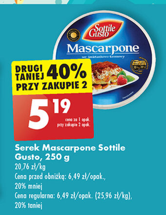 Biedronka Serek Mascarpone Sottile Gusto, 250 g oferta