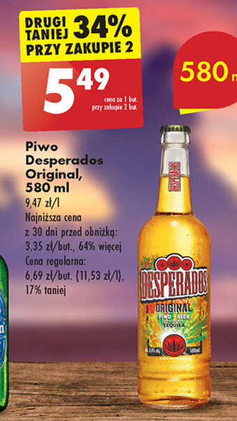 Biedronka Piwo Desperados Original, 580 ml oferta