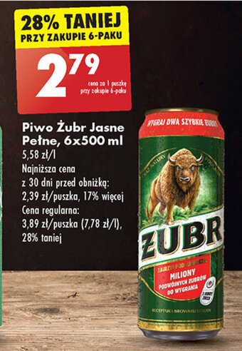 Biedronka Piwo Żubr Jasne Pełne, 500 ml oferta