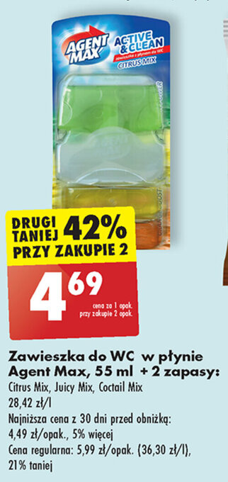 Biedronka Zawieszka do WC w płynie Agent Max, 55 ml +2 zapasy oferta