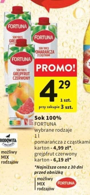 Intermarche Sok 100% FORTUNA 1l oferta