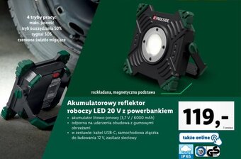 Lidl Akumulatorowy reflektor roboczy LED 20 V z powerbankiem oferta