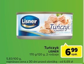 Carrefour Express Lisner tuńczyk w kawałkach w sosie własnym 170 g oferta