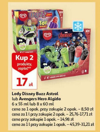 Auchan Lody Disney Buzz Astral lub Avengers Hero Algida 6 x 55 ml lub 8 x 60 ml oferta