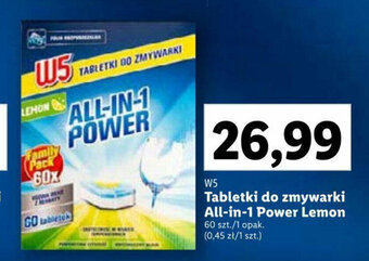 Lidl W5 Tabletki do zmywarki All-in-1 Power Lemon 60 szt. oferta