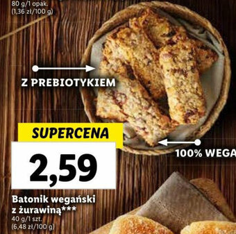 Lidl Batonik wegański z żurawiną 40 g oferta