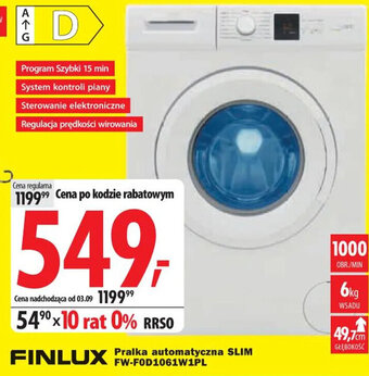 Media Expert FINLUX Pralka automatyczna SLIM FW-FOD1061W1PL oferta