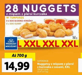 Lidl SUPERDROB Nuggetsy z mięsem z piersi z kurczaka z sosami 700 g oferta
