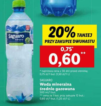 Lidl SAGUARO Woda mineralna średnio gazowana 500ml oferta