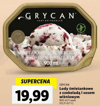 Lidl GRYCAN Lody śmietankowe z czekoladą i sosem wiśniowym 900ml oferta