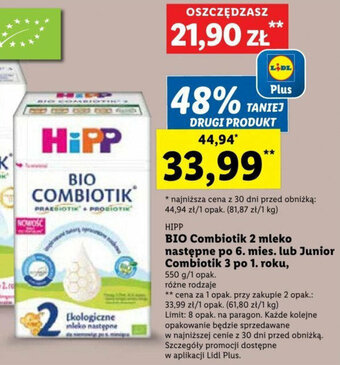 Lidl HIPP BIO Combiotik 2 mleko następne po 6. mies lub Junior Combiotik 3 po 1 roku 550g oferta