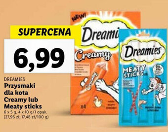 Lidl DREAMIES Przysmaki dla kota Creamy lub Meaty sticks 6x5g oferta
