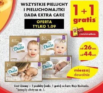 Biedronka WSZYSTKIE PIELUCHY I PIELUCHOMAJTKI DADA EXTRA CARE oferta