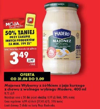 Biedronka Majonez Wyborny z żółtkiem z jaja kurzego z chowu z wolnego wybiegu Madero 400 ml oferta