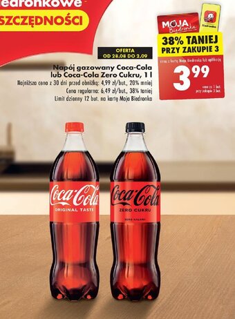 Biedronka Napój gazowany Coca-Cola lub Coca-Cola Zero Cukru 1l oferta