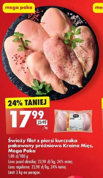 Biedronka Świeży filet z piersi kurczaka pakowany próżniowo Kraina Mięs Mega Paka 1kg oferta