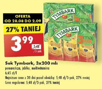 Biedronka Sok Tymbark, 3x200 ml oferta