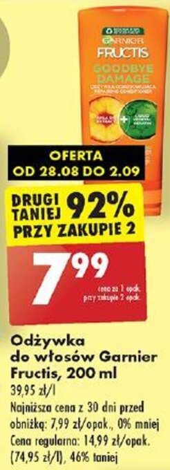 Biedronka Odżywka do włosów Garnier Fructis, 200 ml oferta