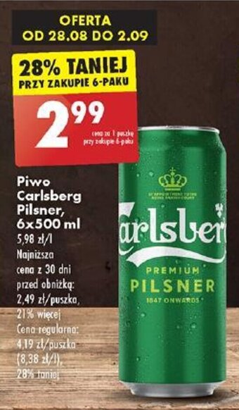 Biedronka Piwo Carlsberg Pilsner 500 ml oferta