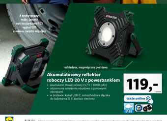 Lidl Akumulatorowy reflektor roboczy LED 20 V z powerbankiem oferta